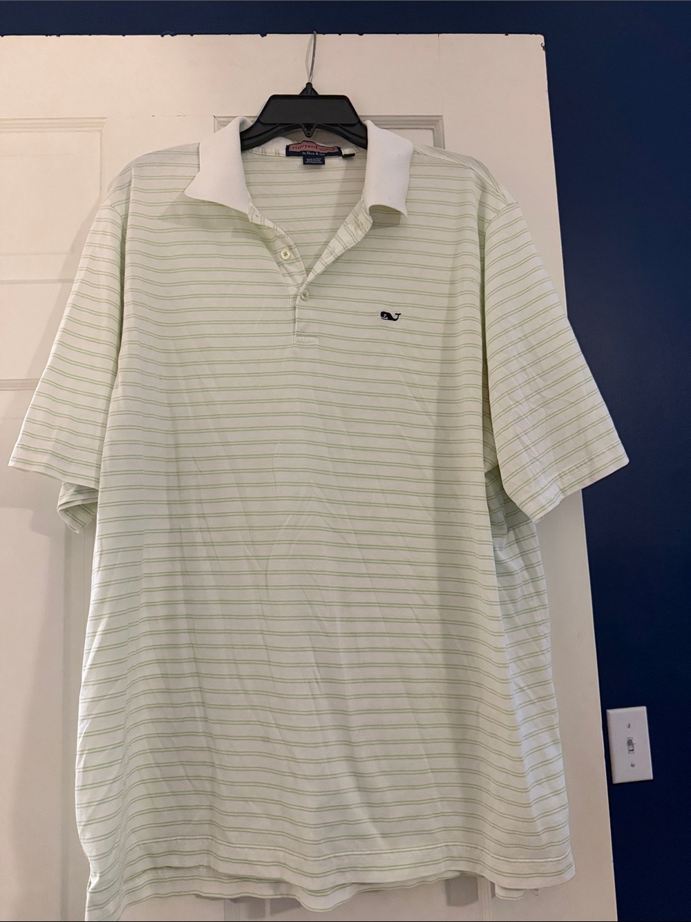 Vineyard Vines Men's Pale Green Striped Polo with White Collar
